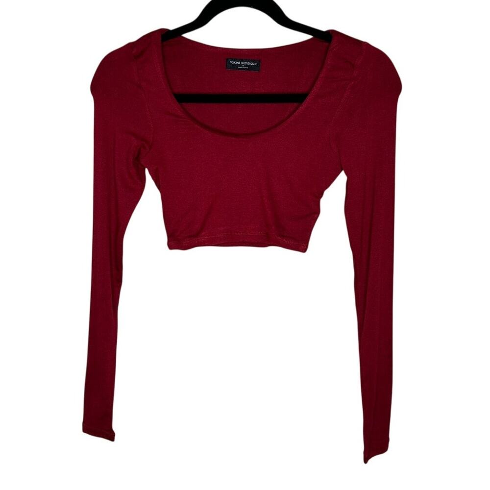 Naked Wardrobe The NW Scooped Crop Top Burgundy Long Sleeve Scoop Neck NWOT XS